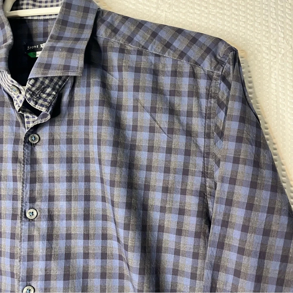Stone Rose Made In Italy Blue/Grey/Black Check Dress Shirt Size S